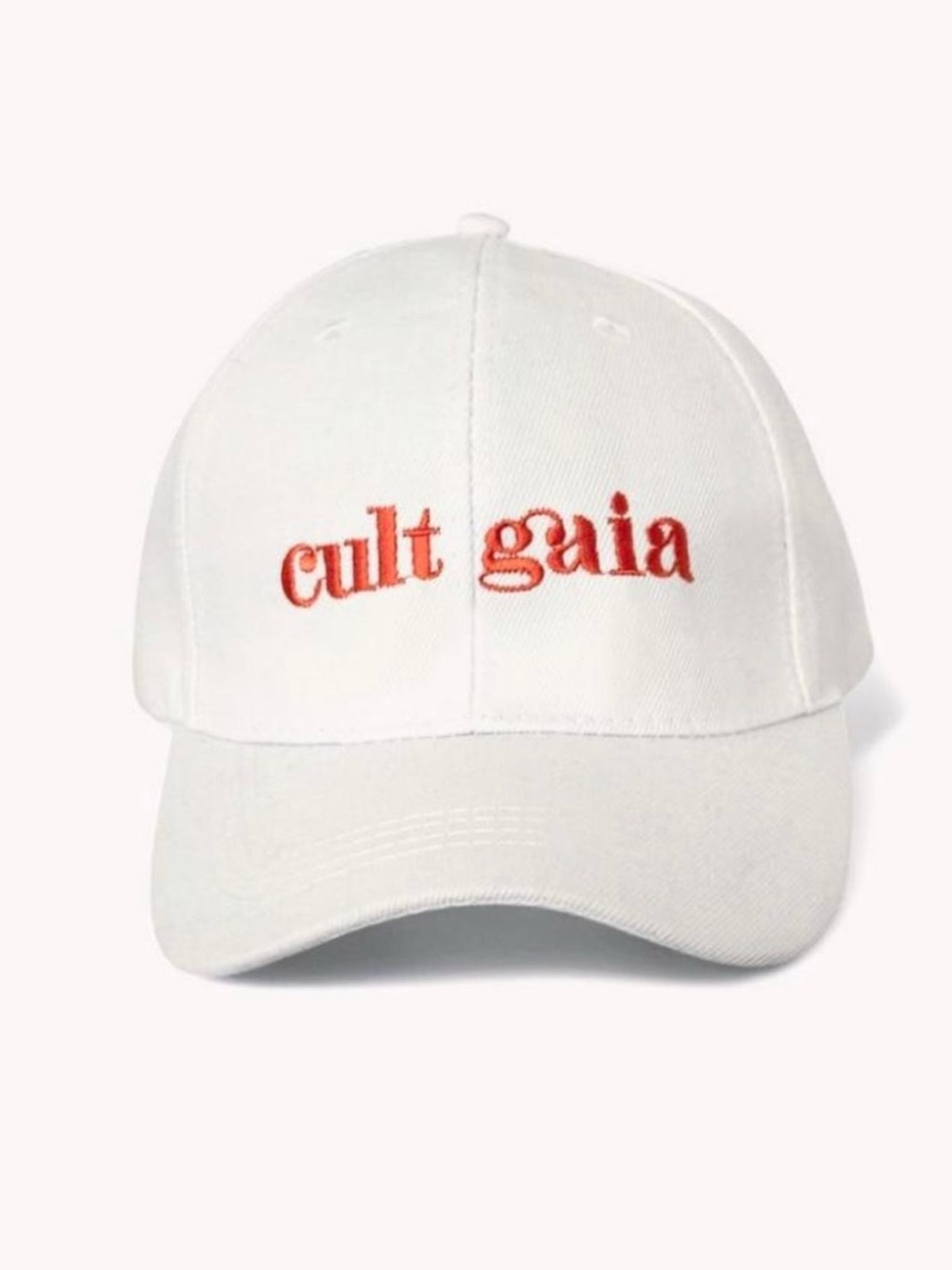 Orange Baseball Cap with White Embroidered Text reading 'Cult Gaia'